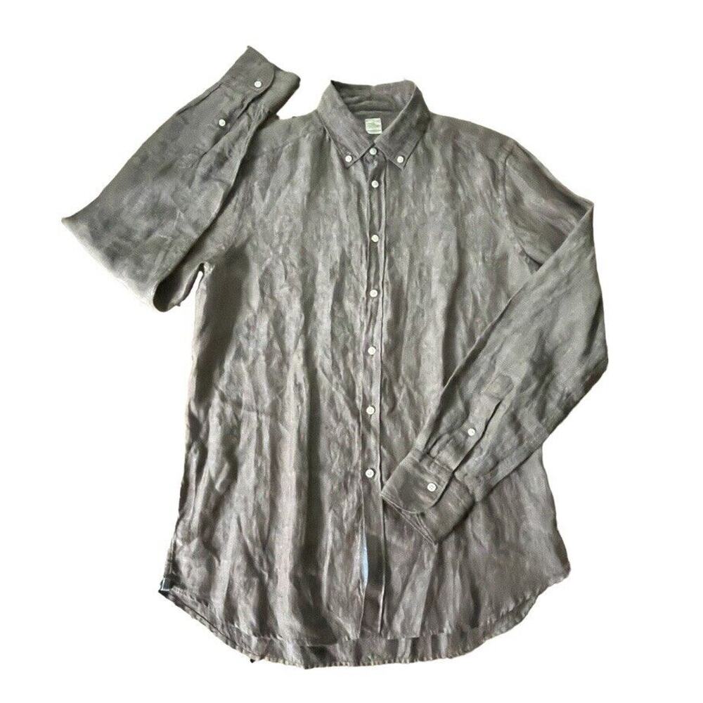 GMF 965 Brand LS Button Up Shirt Mens Size 15 3/4 Medium Brown Pure Linen NWOT